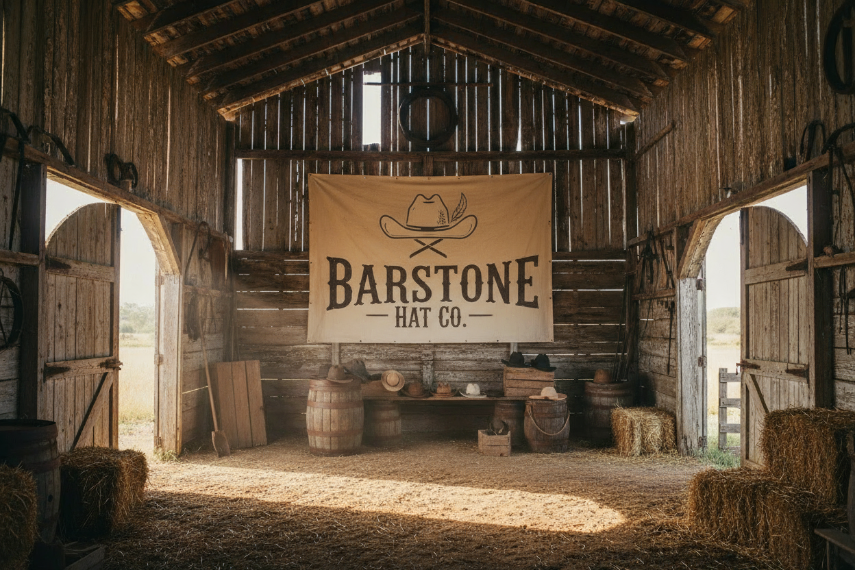 ok keep this exact image an u make those words on the flag say Barstone Hat co